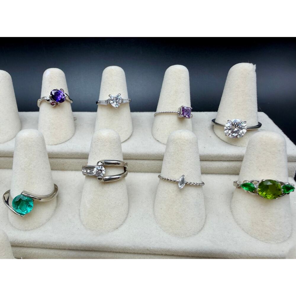 Lot of 8 Stainless Steel Fashion Rings | CZ & Gemstone Colors Sizes Mixed